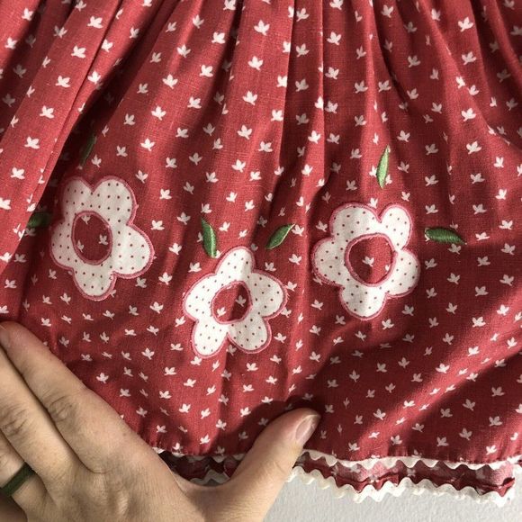 Vintage Girls Pinafore Circle Dress 18 Months Polka Dot Floral Button Tie Waist - Picture 3 of 12